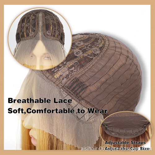 Aisi Hair straight blonde mix brown cheap wholsale premium soft fiber synthetic hair wigs with highlights lace front
